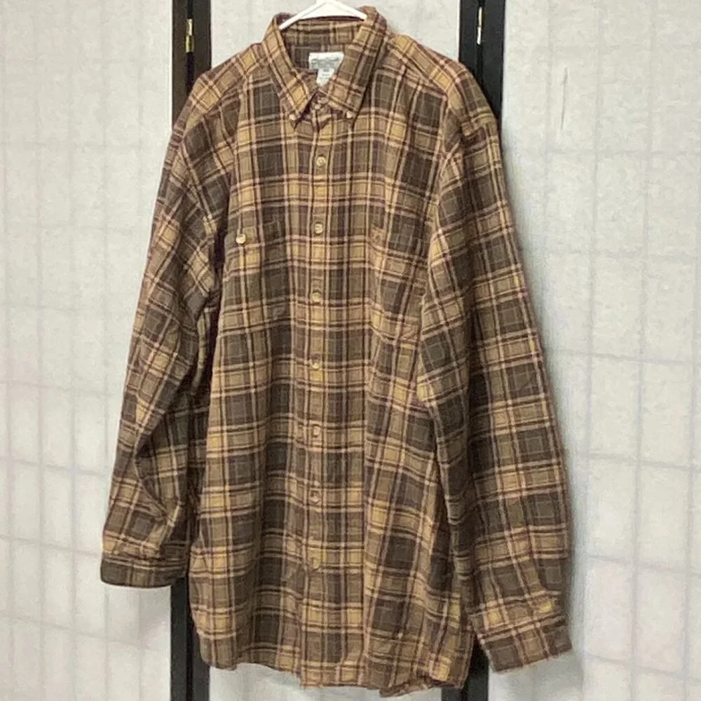 Carhartt Plaid Flannel Shirt 2XLT Brown Rust Long Sleeve Brushed Cotton Workwear - Picture 4 of 14
